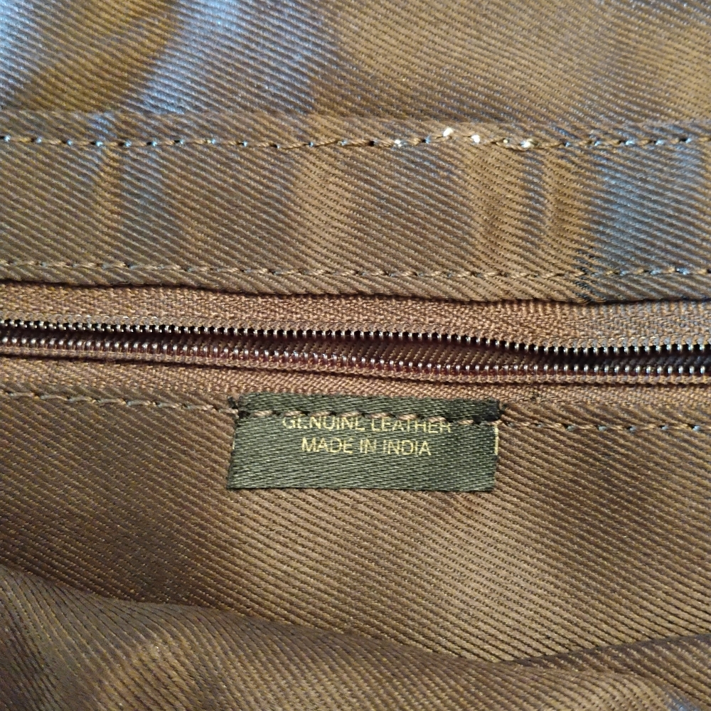Vintage Y2K Genuine Leather Brown, Tan and Red Shoulder Bag - Picture 3 of 16